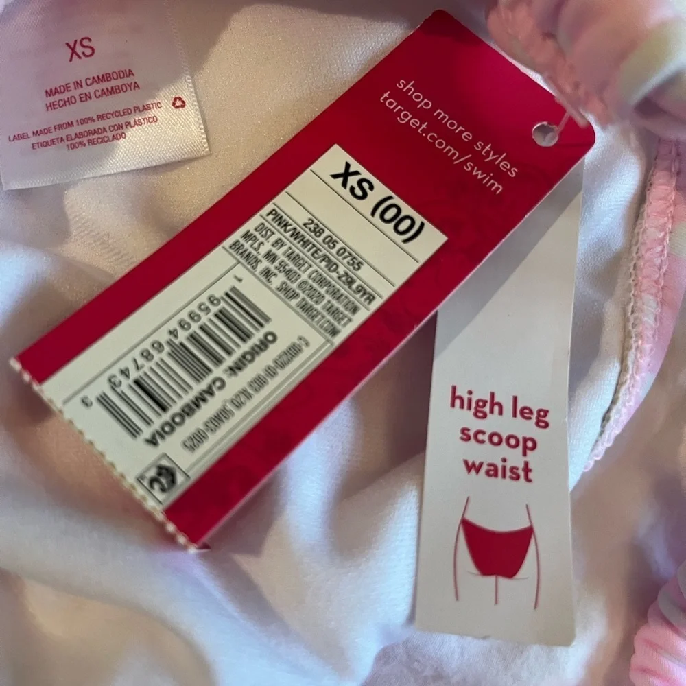 Juniors Shirred Side-Tie Hi Leg Scoop Bikini Bottom Xhilaration NWT Pink Dot - Picture 5 of 7